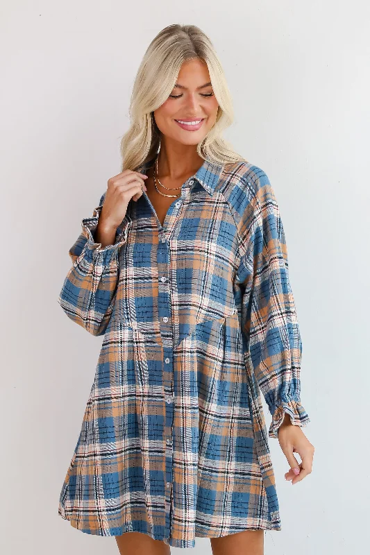Mini dresses with ribbed textures for a unique appearance Superior Aesthetic Blue Plaid Flannel Mini Dress Mini dresses with ribbed textures for a unique appearance Superior Aesthetic Blue Plaid Flannel Mini Dress