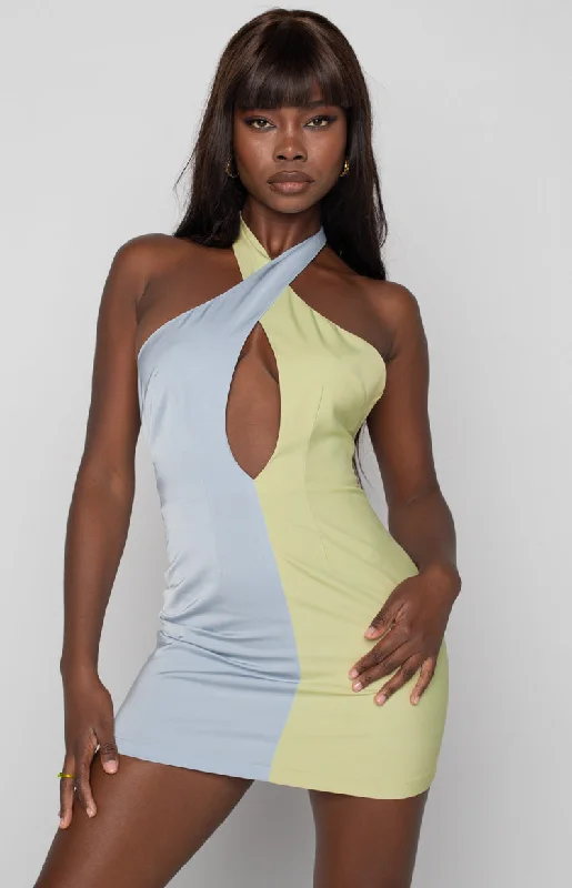 Mini dresses with patchwork designs for a unique style Alice Splice Mini Dress Green