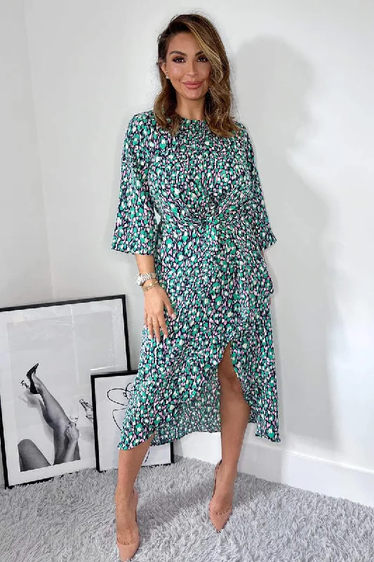 Midi dresses with off - the - shoulder necklines for a flirty look Kath Navy Green and Pink Tie Front Midi Dress Midi dresses with off - the - shoulder necklines for a flirty look Kath Navy Green and Pink Tie Front Midi Dress