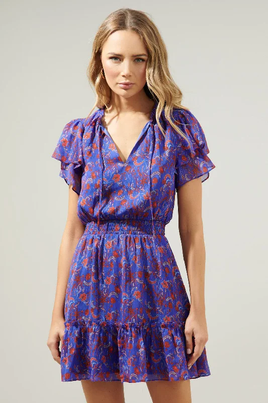 Sheer mini dresses with lace inserts Harlann Floral Bumble Ruffle Mini Dress