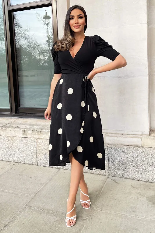 Midi dresses with geometric cutouts for a contemporary and edgy look Caroline Black and Cream Polka Dot 2 in 1 Midi Dress Midi dresses with geometric cutouts for a contemporary and edgy look Caroline Black and Cream Polka Dot 2 in 1 Midi Dress