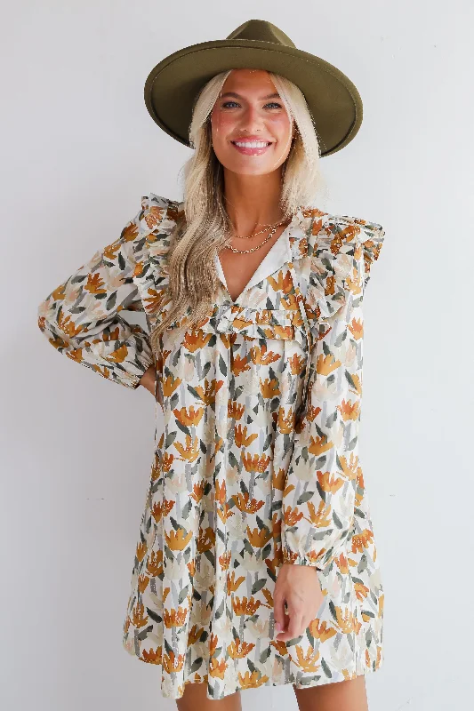 Polyester mini dresses for easy care FINAL SALE - Delightful Crush Cream Floral Mini Dress Polyester mini dresses for easy care FINAL SALE - Delightful Crush Cream Floral Mini Dress