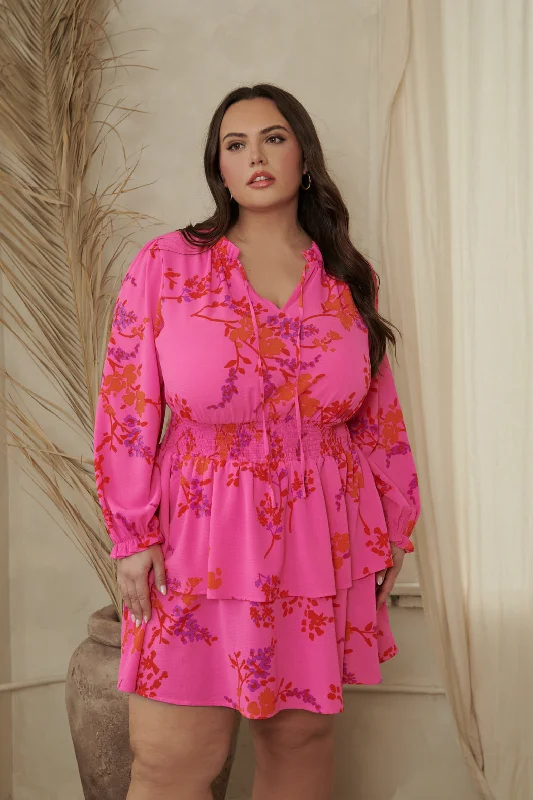 Mini dresses with puff sleeves for a vintage look Seiko Floral Starla Smocked Tiered Mini Dress Curve Mini dresses with puff sleeves for a vintage look Seiko Floral Starla Smocked Tiered Mini Dress Curve