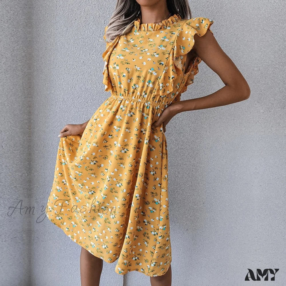 Midi dresses with ruffled sleeves for a more feminine and voluminous look Amy Fashion - New Butterfly Sleeve Ruffles Medium Long Dress Midi dresses with ruffled sleeves for a more feminine and voluminous look Amy Fashion - New Butterfly Sleeve Ruffles Medium Long Dress