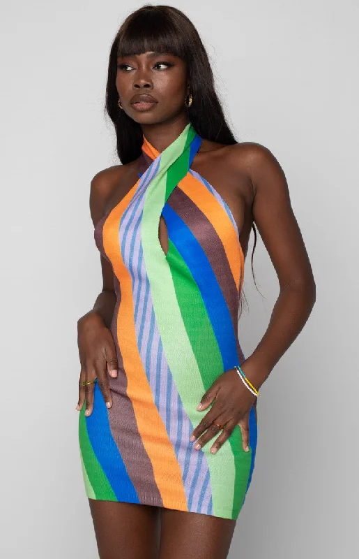 Mini dresses with abstract prints for an artistic look Flirtini Halter Dress Multi