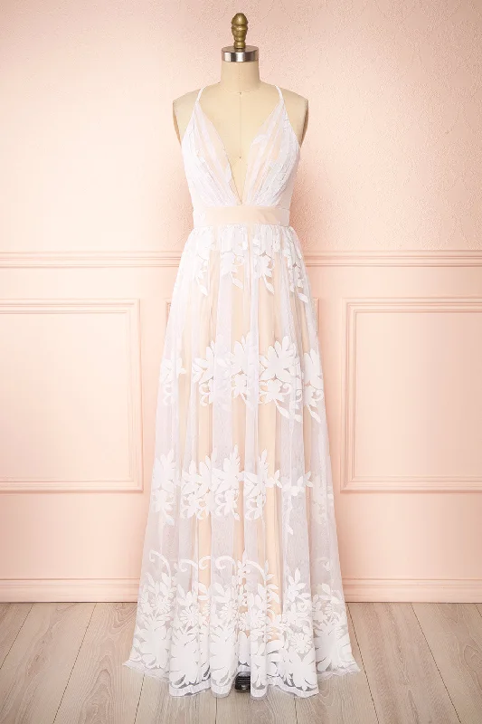 Cotton mini dresses for a comfortable everyday option Kailania Day | White Plunging Neckline Mesh Maxi Gown Cotton mini dresses for a comfortable everyday option Kailania Day | White Plunging Neckline Mesh Maxi Gown