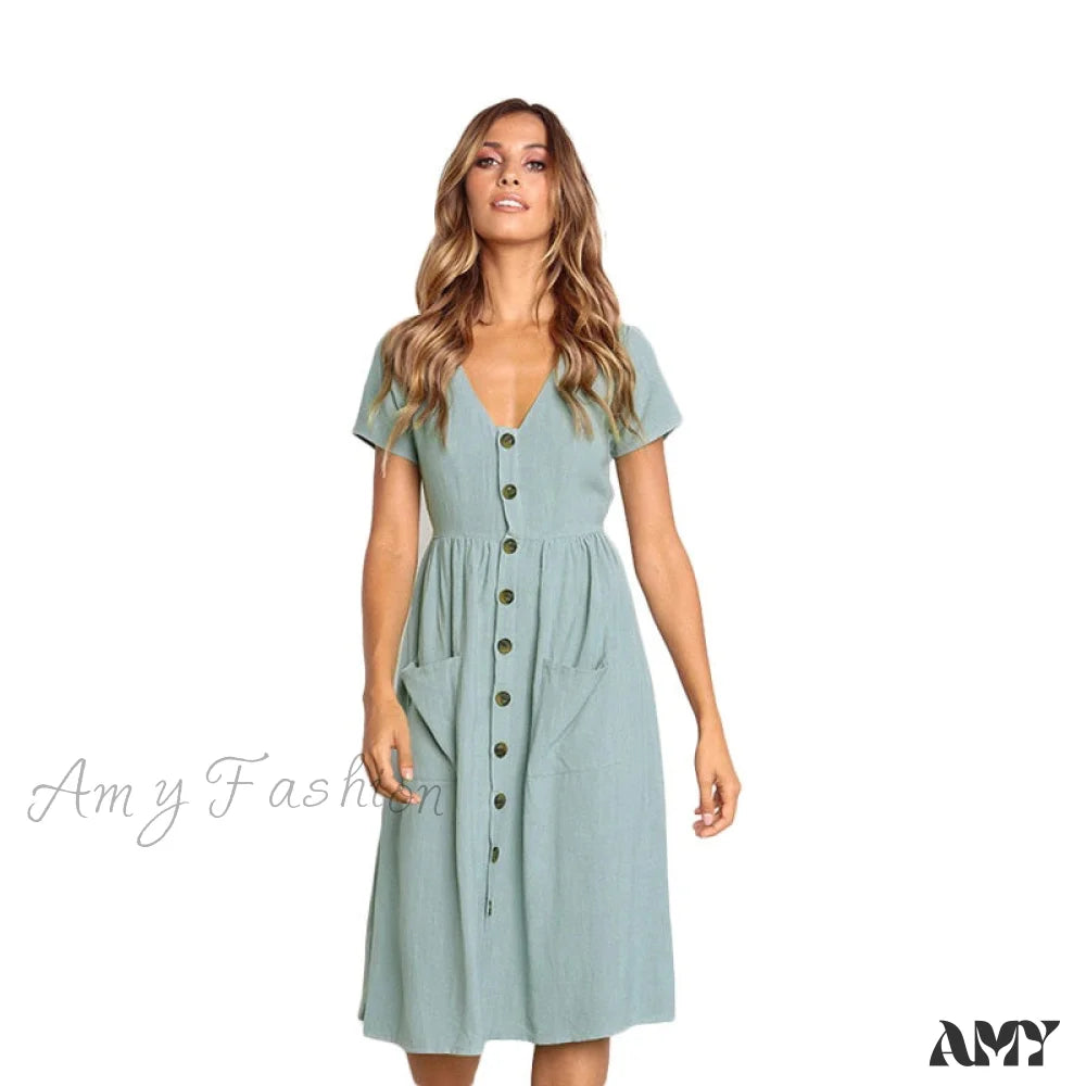 Midi dresses with denim fabric for a casual yet stylish day out Amy Fashion - Casual V-neck Sleeve A-line Midi Dresses Midi dresses with denim fabric for a casual yet stylish day out Amy Fashion - Casual V-neck Sleeve A-line Midi Dresses
