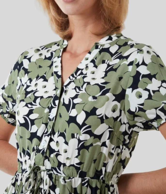 Midi dresses with ruffled hems for a romantic date night Green Floral Dipped Hem Dress Midi dresses with ruffled hems for a romantic date night Green Floral Dipped Hem Dress