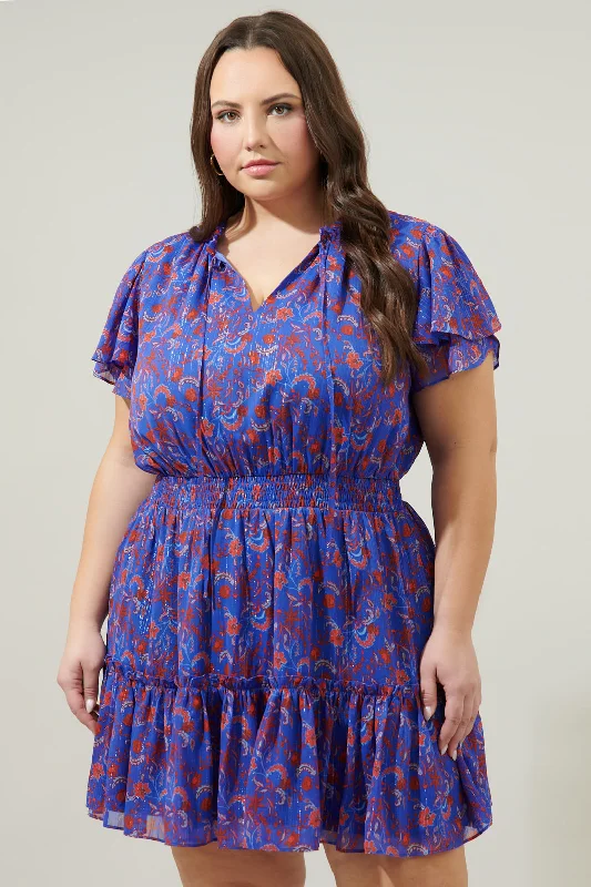 Mini dresses with asymmetric hems for a fashion - forward look Harlann Floral Bumble Ruffle Mini Dress Curve Mini dresses with asymmetric hems for a fashion - forward look Harlann Floral Bumble Ruffle Mini Dress Curve