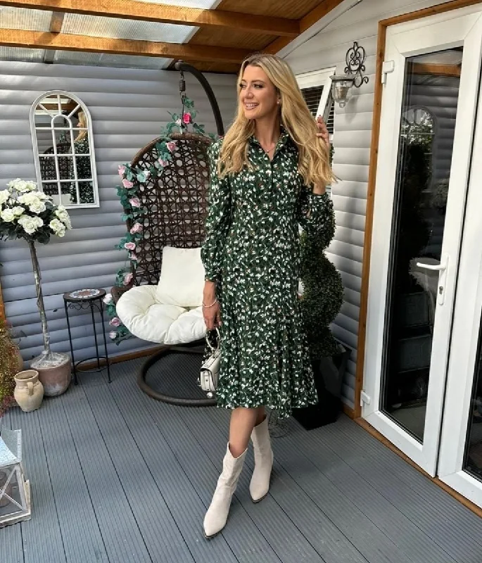 Sheath midi dresses with beaded embellishments for a formal occasion Green Godet Hem Shirt Dress Sheath midi dresses with beaded embellishments for a formal occasion Green Godet Hem Shirt Dress