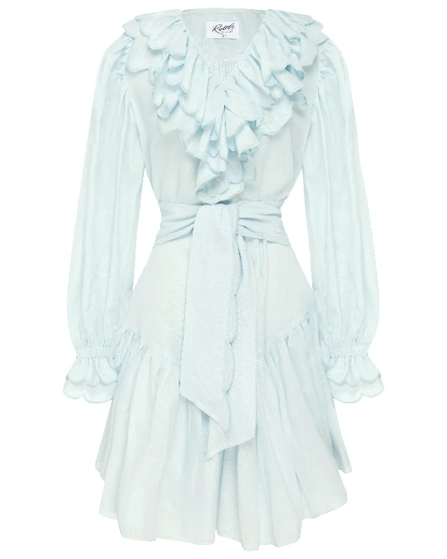 Mini dresses with fringe for a bohemian style Aurora | Powder Blue