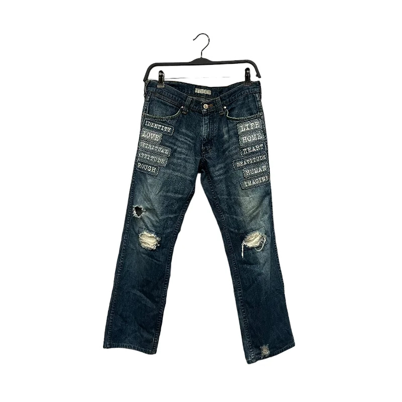 Plus Size Women's High - Waisted Bootcut Jeans in Distressed StyleNUMBER (N)INE/Bottoms/00/Cotton/BLU/patch jeans Plus Size Women's High - Waisted Bootcut Jeans in Distressed StyleNUMBER (N)INE/Bottoms/00/Cotton/BLU/patch jeans