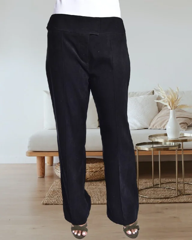 Tapered Leg Women's Wool Blend Trousers for WinterBlack Moleskin Pants