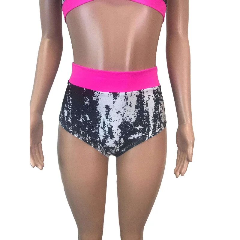 High Waist Hot Pants - Black & White w/ Hot Pink