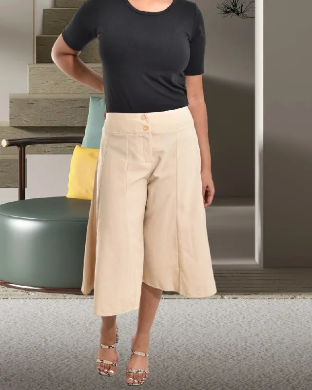 Plus Size Women's Drawstring - Waist Loungewear Pants in Soft FabricsBeige Wide Leg Linen Capri Pants Plus Size Women's Drawstring - Waist Loungewear Pants in Soft FabricsBeige Wide Leg Linen Capri Pants
