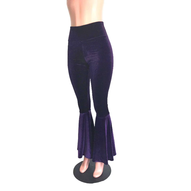 High Waist Bell Bottoms - Purple Velvet