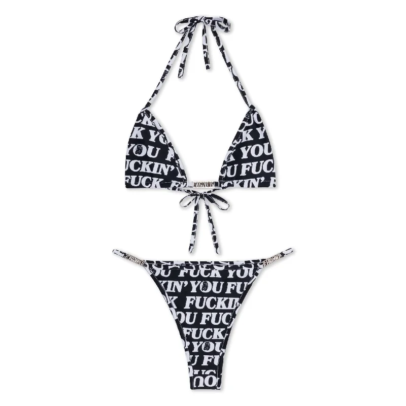 Metallic - finish bikini for a glamorous and eye - catching poolside lookFuckin Fuck 2 Piece Bikini (Black)
