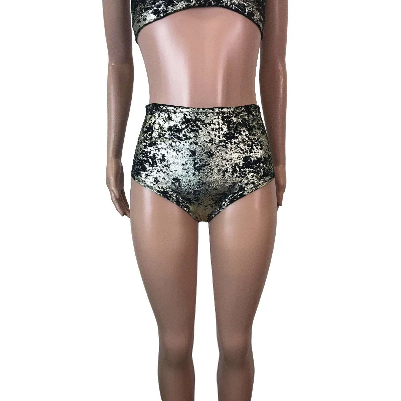 High Waist Hot Pants - Gunmetal on Black Gilded Velvet