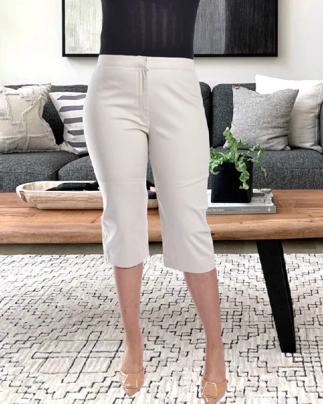 Bell - Bottom Style Women's Denim Pants with Embroidered DetailsLadies Beige Twill Pedal Pushers