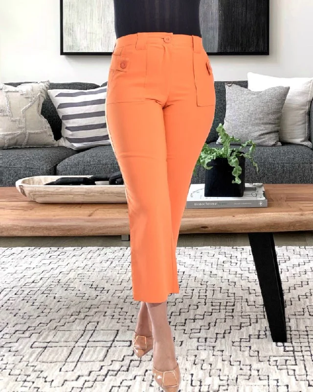 Flare Leg Women's Satin Trousers for a Glamorous Night OutLadies Orange Capri Pants