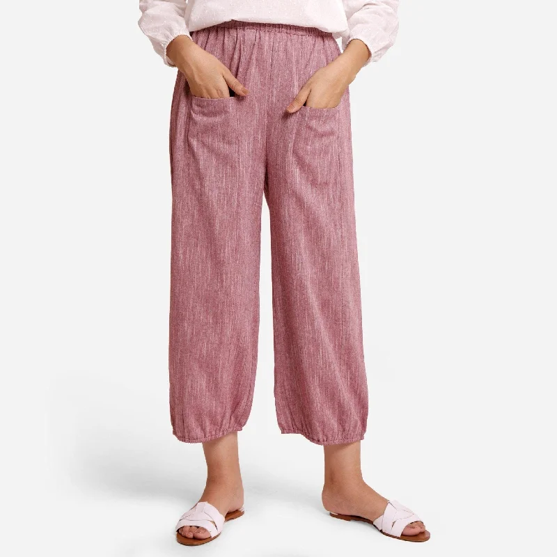 Plus Size Women's Elastic - Waist Culottes in Earth TonesMaroon Yarn Dyed Cotton Elasticated Mid-Rise Harem Pant Plus Size Women's Elastic - Waist Culottes in Earth TonesMaroon Yarn Dyed Cotton Elasticated Mid-Rise Harem Pant