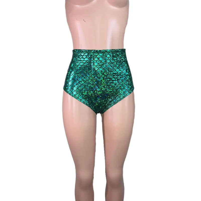 High Waist Hot Pants - Green Mermaid Scales