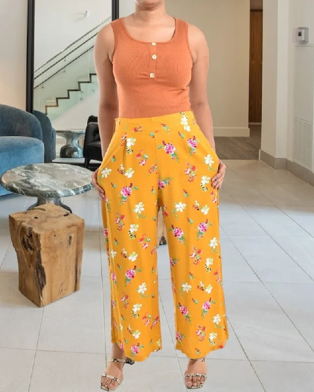 Straight - Leg Women's Vegan Leather Pants for a Chic LookMustard 3/4 Palazzo Pants