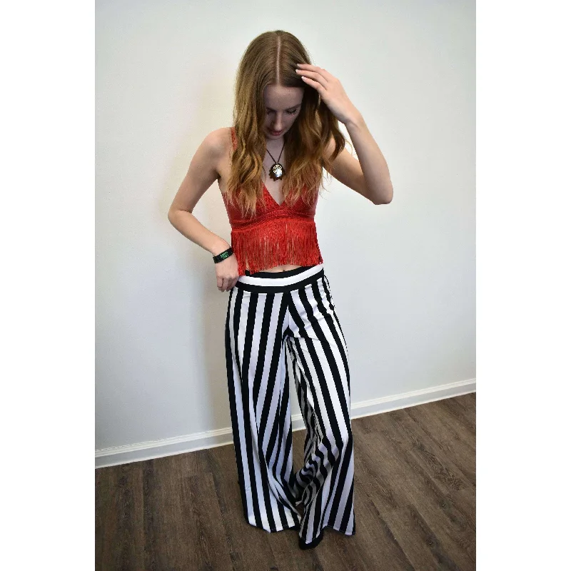 SALE - SMALL Palazzo Wide Leg Pants - Black & White Stripe