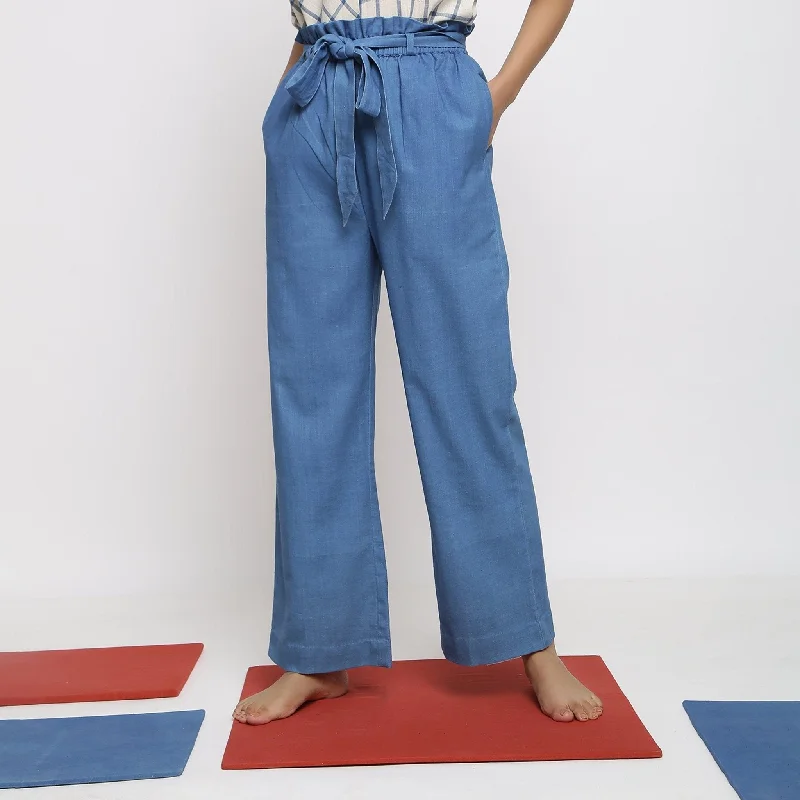 Plus Size Women's High - Waisted Bootcut Jeans in Distressed StylePowder Blue Handspun Cotton Elasticated Wide Legged Paperbag Pant Plus Size Women's High - Waisted Bootcut Jeans in Distressed StylePowder Blue Handspun Cotton Elasticated Wide Legged Paperbag Pant