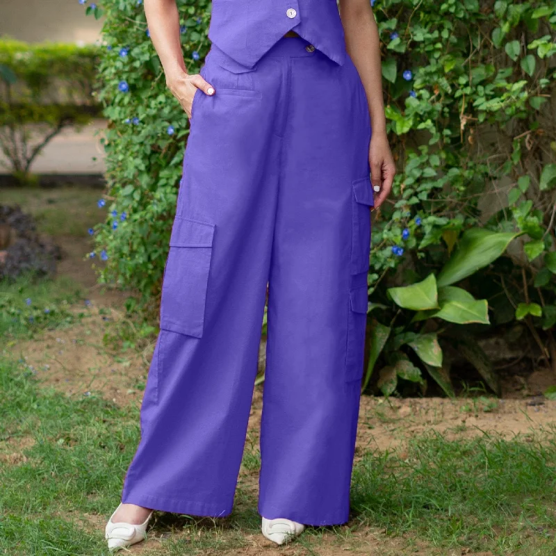 Bootcut Style Women's Stretch Denim Jeans in Dark WashRoyal Purple Cotton Poplin High-Rise Elasticated Wide Legged Cargo Pant