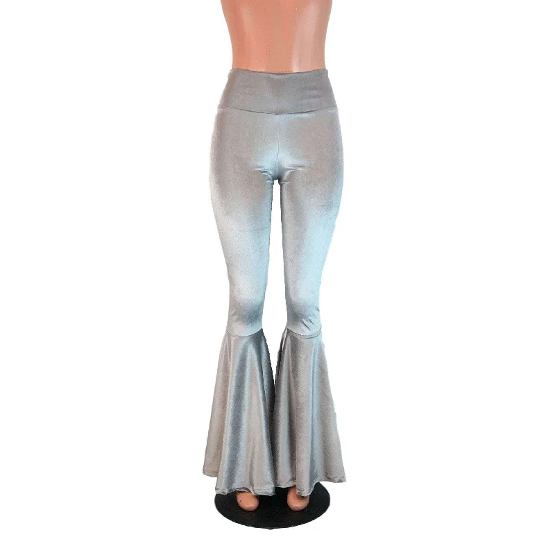 High Waisted Bell Bottom Flares - Silver Gray Velvet