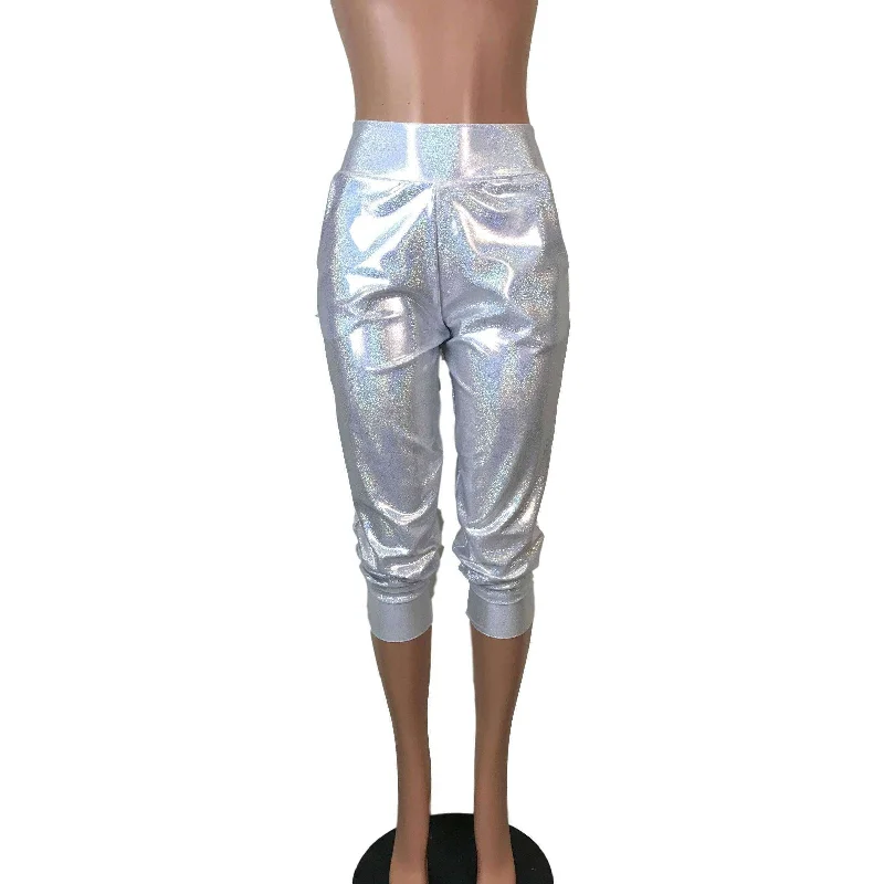 Silver Holographic Joggers w/ Pockets