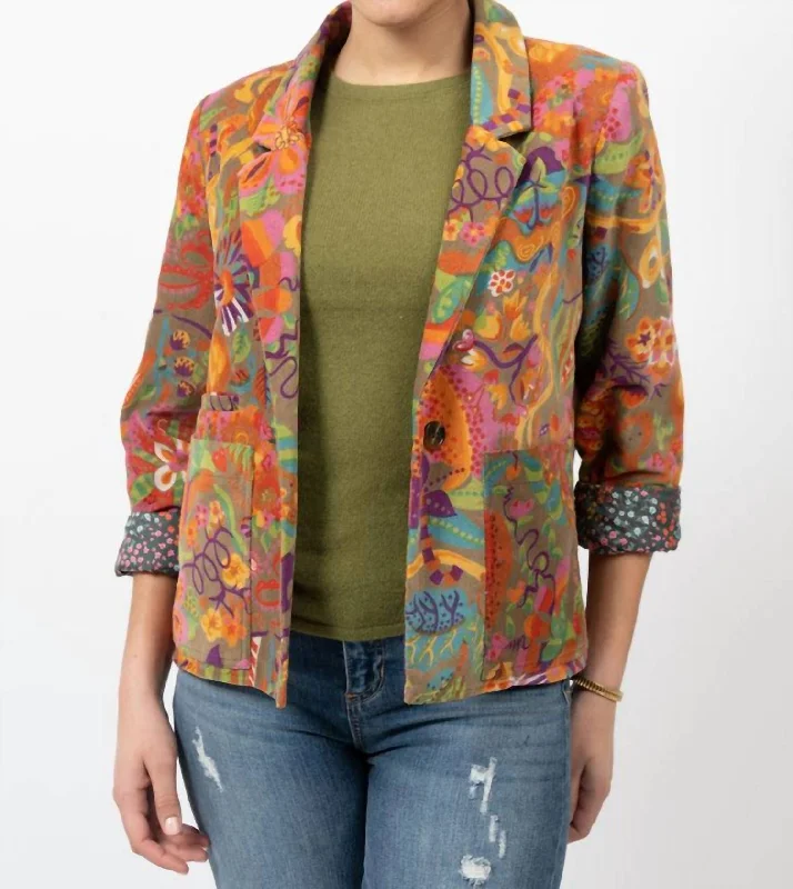 Women's Longline Linen Blazers in Pastel Colors for Summer EventsCorduroy Print Jacket In Multi Women's Longline Linen Blazers in Pastel Colors for Summer EventsCorduroy Print Jacket In Multi