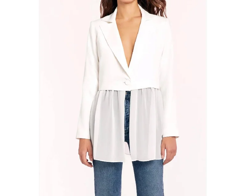 Women's Belted Blazers in Camel Color for a Sophisticated OutfitJonas Sheer Bottom Blazer In Ivory Women's Belted Blazers in Camel Color for a Sophisticated OutfitJonas Sheer Bottom Blazer In Ivory