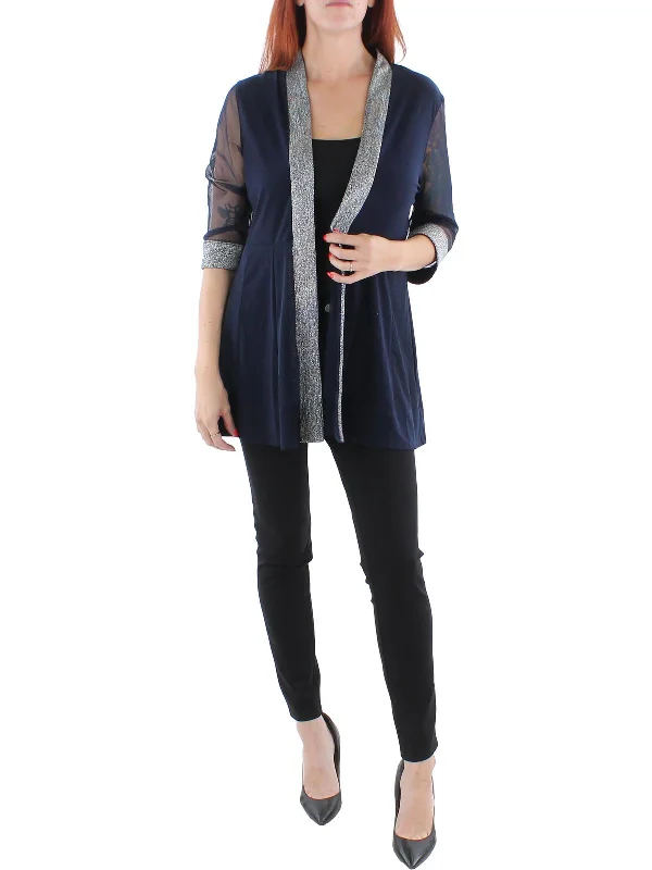 Double - Breasted Women's Leather Blazers in Taupe for an Edgy LookPetites Womens Mesh Inset Contrast Trim Duster Blazer Double - Breasted Women's Leather Blazers in Taupe for an Edgy LookPetites Womens Mesh Inset Contrast Trim Duster Blazer