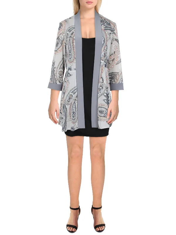 Single - Breasted Women's Linen Blend Blazers in Earth Tones for Casual WearPetites Womens Mesh Printed Duster Blazer Single - Breasted Women's Linen Blend Blazers in Earth Tones for Casual WearPetites Womens Mesh Printed Duster Blazer