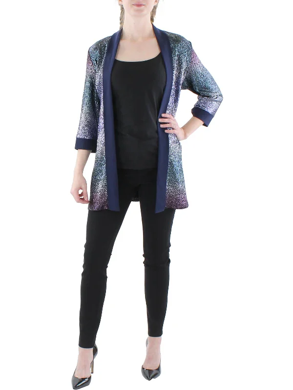 Plus Size Women's Double - Breasted Wool Blazers for Winter Office WearPetites Womens Metallic 3/4 Sleeves Duster Blazer Plus Size Women's Double - Breasted Wool Blazers for Winter Office WearPetites Womens Metallic 3/4 Sleeves Duster Blazer
