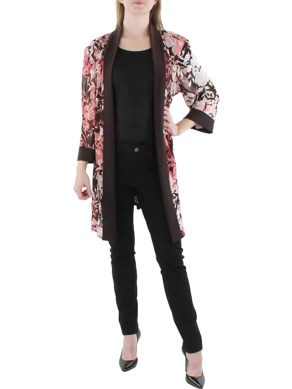 Plus Size Women's Ruffled Blazers in Pink for a Girly and Fashionable LookPlus Womens Floral Print Midi Open-Front Blazer