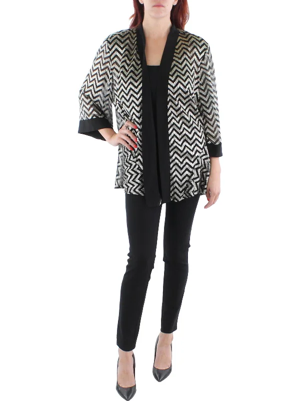 Plus Size Women's Faux Fur - Trimmed Blazers in Black for a Luxurious LookPlus Womens Mesh Chevron Duster Blazer Plus Size Women's Faux Fur - Trimmed Blazers in Black for a Luxurious LookPlus Womens Mesh Chevron Duster Blazer
