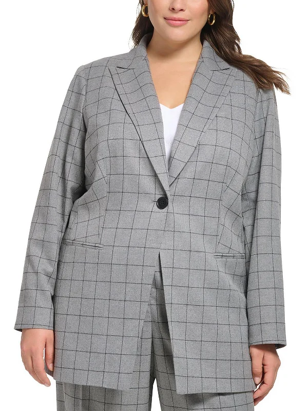 Plus Size Women's Cropped Velvet Blazers in Burgundy for a Night OutPlus Womens Window Pane Suit Separate One-Button Blazer Plus Size Women's Cropped Velvet Blazers in Burgundy for a Night OutPlus Womens Window Pane Suit Separate One-Button Blazer