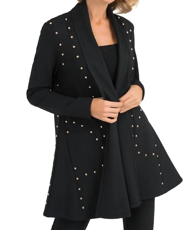 Double - Breasted Women's Leather Blazers in Taupe for an Edgy LookStudded Swing Coat In Black Double - Breasted Women's Leather Blazers in Taupe for an Edgy LookStudded Swing Coat In Black