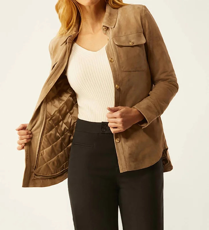 Women's Tailored Stretch Blazers in Navy Blue for Business MeetingsSuede Shirt Jacket W/zip Out Liner In Camel Women's Tailored Stretch Blazers in Navy Blue for Business MeetingsSuede Shirt Jacket W/zip Out Liner In Camel