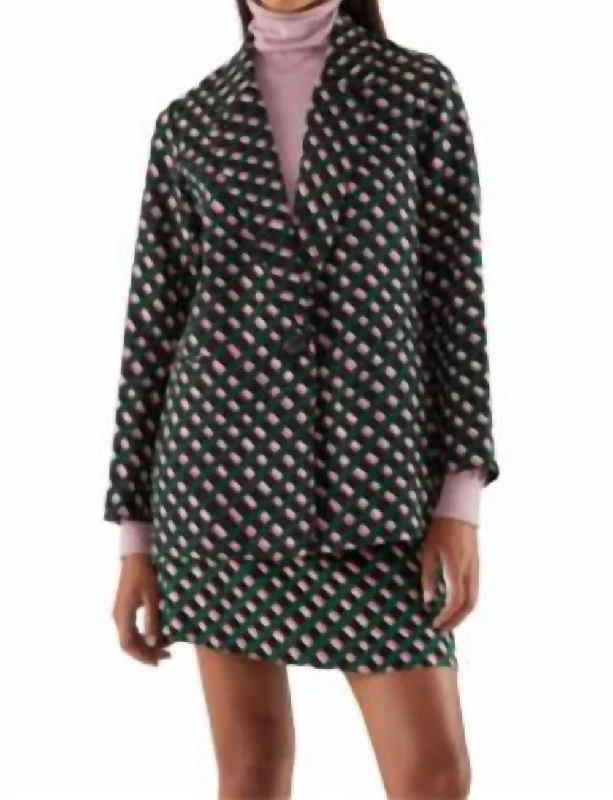 Women's Notched Lapel Blazers in Beige for a Timeless OutfitSuit Blazer With Geometric Print In Green/pink/black