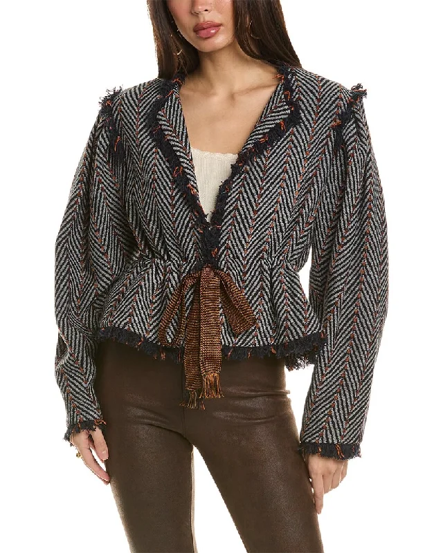 Plus Size Women's Embroidered Blazers in Floral Patterns for a Feminine TouchUlla Johnson Ames Herringbone Tie-Front Collarless Jacket Plus Size Women's Embroidered Blazers in Floral Patterns for a Feminine TouchUlla Johnson Ames Herringbone Tie-Front Collarless Jacket