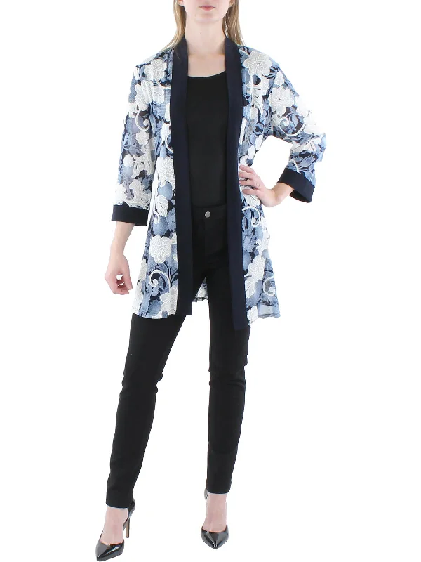 Women's Notched Lapel Blazers in Beige for a Timeless OutfitWomens Printed Cardigan Duster Blazer