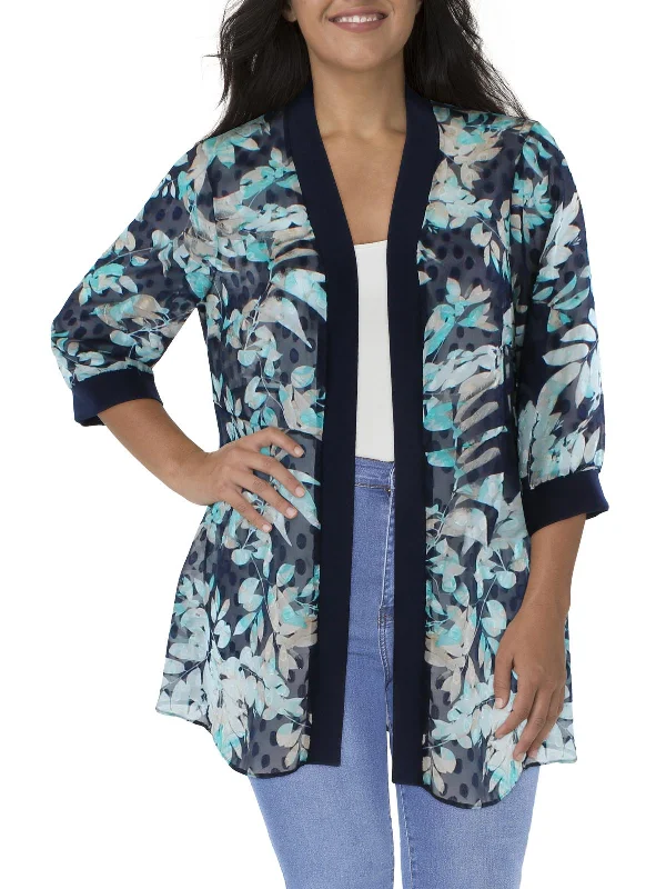 Plus Size Women's Military - Inspired Blazers with Gold Accents for a Bold LookWomens Printed Duster Open-Front Blazer Plus Size Women's Military - Inspired Blazers with Gold Accents for a Bold LookWomens Printed Duster Open-Front Blazer