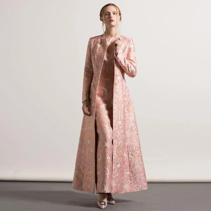 Checkered women's wool coats in a classic pattern for a timeless style2017 pink jacquard cotton trench coats fashion casual o neck long coat Checkered women's wool coats in a classic pattern for a timeless style2017 pink jacquard cotton trench coats fashion casual o neck long coat
