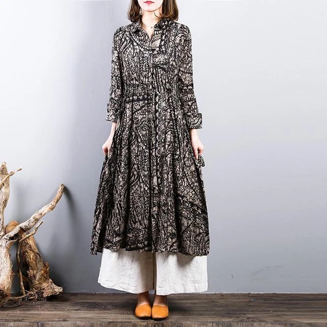 2022 prints linen thin coat oversized drawstring outwear women tunic side open Coat