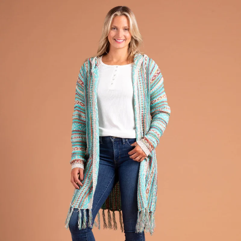 button down women cardigan with vintage buttonsStriped Duster Cardigan with Fringe