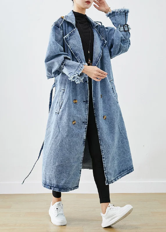 Plus size women's wool blend coats for a warm and stylish winterArt Light Blue Lapel Double Breast Denim Trench Coats Fall Plus size women's wool blend coats for a warm and stylish winterArt Light Blue Lapel Double Breast Denim Trench Coats Fall